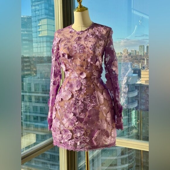 🆕 BRONX & BANCO 🧿 NWOT Bouquet Maraya Long Sleeve Mini Dress, Lilac Sz XS US 2 - Picture 4 of 16